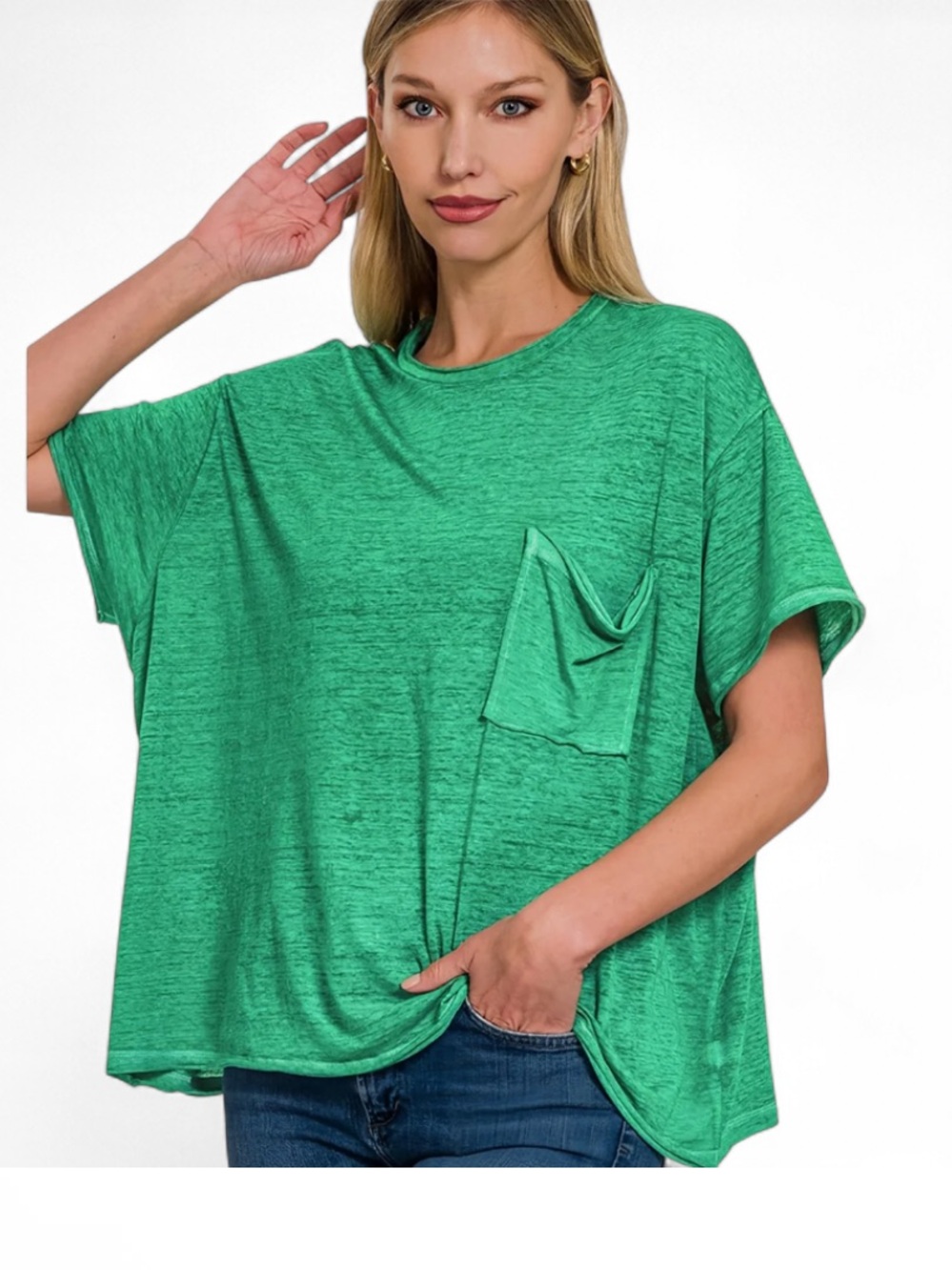 Zenana oversized Relaxed Pocket Tee - Kelly Green Women's Top S/M & L/XL